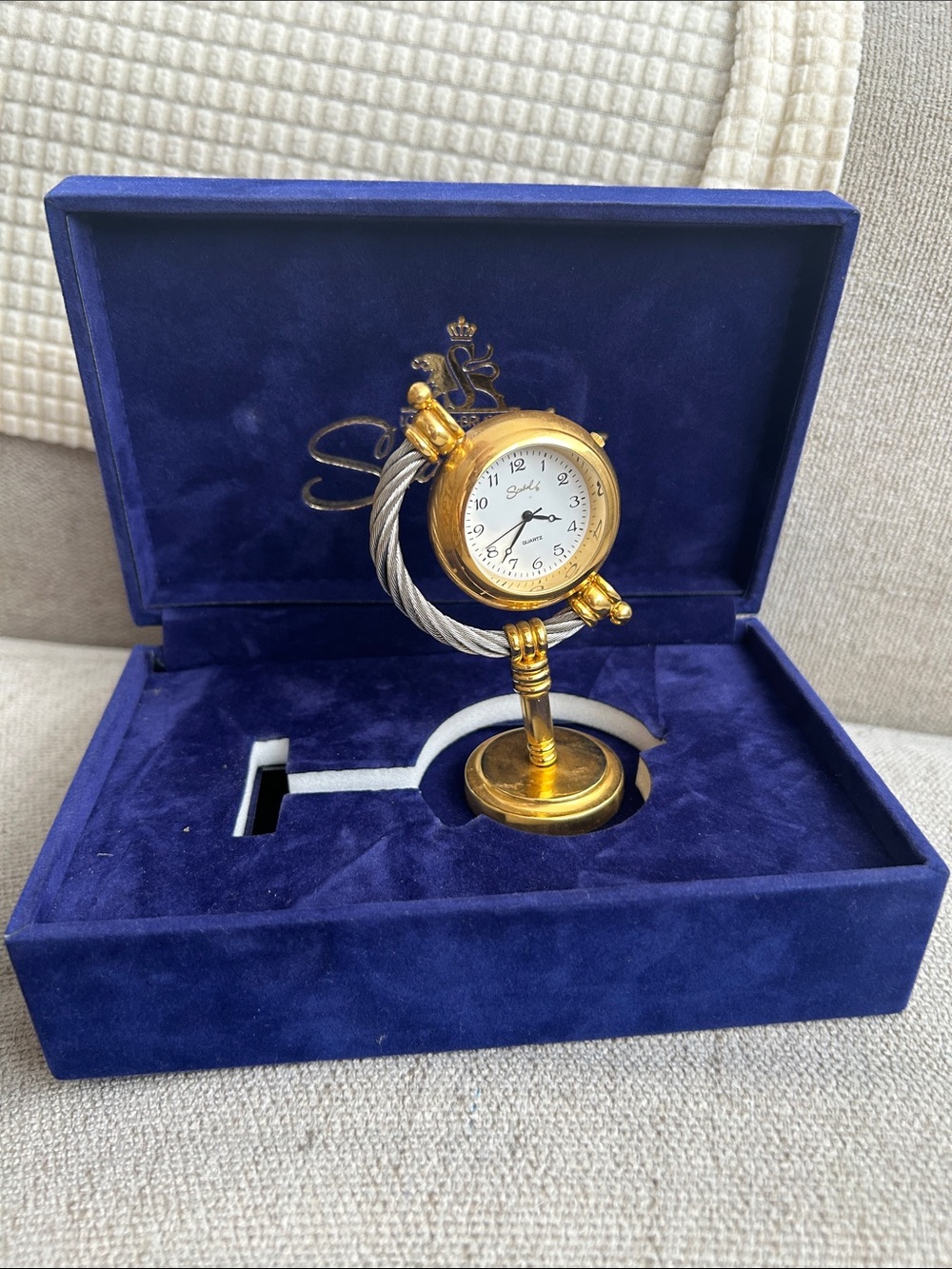 RARE Gold and Silver Cable-Accent Table Clock